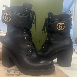Gucci Black Lace-Up Leather Boots